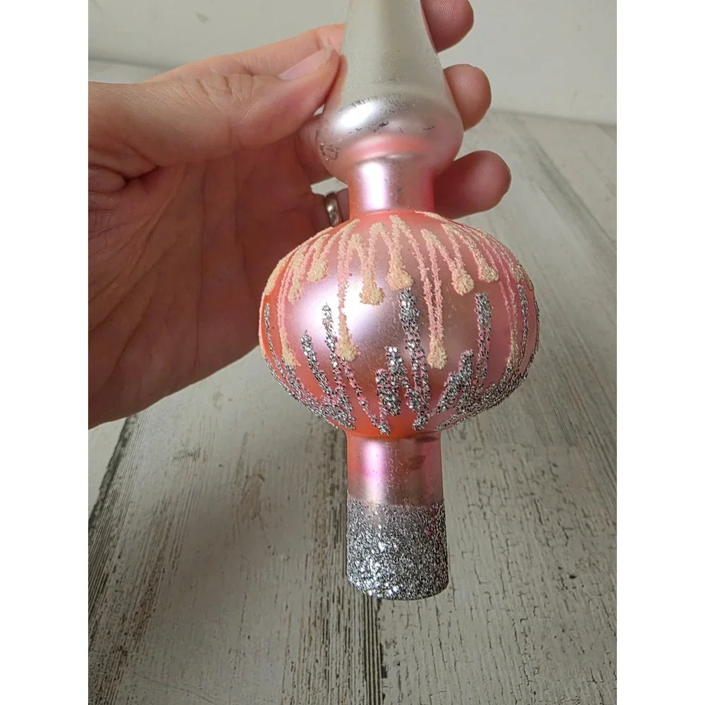Vintage mercury glass pink tree topper mica silver